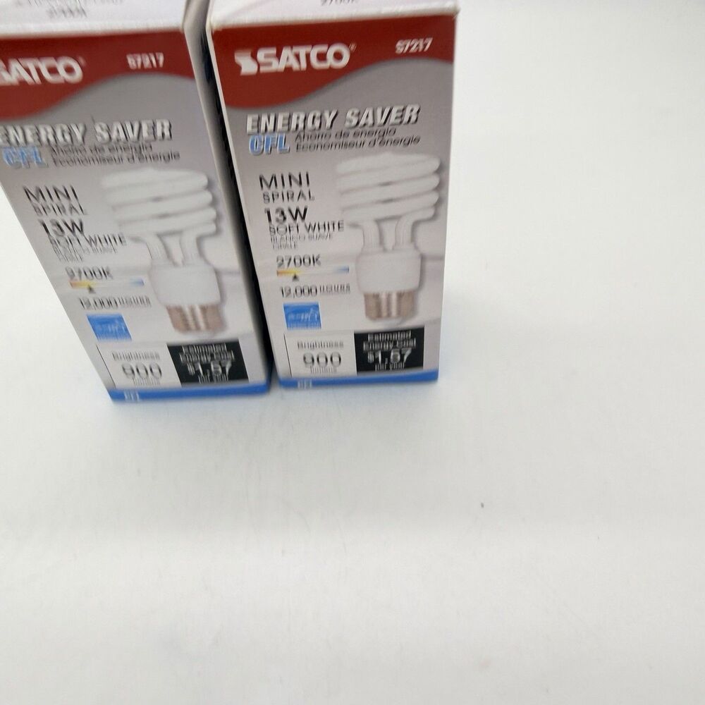 2 Satco 57217 Mini Spiral CFL Bulbs 13W 2700K Soft White 900 Lumens E26